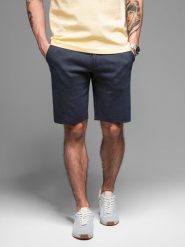 Casualowe męskie szorty SLIM FIT z dzianiny żakardowej – granatowe V1 OM-SRCS-0168 - XXL. Niebieskie krótkie spodenki sportowe męskie Ombre Clothing, l, bez wzorów, z bawełny. W wyprzedaży za 129.99 zł.