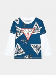 Guess Bluzka L3BI04 I3Z13 Niebieski Regular Fit. Niebieskie t-shirty dla chłopców Guess, z aplikacjami, z bawełny, bez ramiączek. Za 89.99 zł.