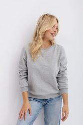 BLUZA LENA SZARY MELANŻ M - Flawless. Szare bluzy damskie Flawless, m, bez wzorów, z bawełny, bez kaptura. Za 296.00 zł.