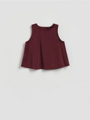 Bluzka z modalem - bordowy. Czerwone bluzki damskie Reserved, l, bez wzorów, z tkaniny, bez kołnierzyka, bez ramiączek. Za 79.99 zł.