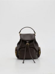 Plecak z kieszeniami - ciemnobrązowy. Brązowe plecaki damskie Reserved, bez wzorów, ze skóry. Za 159.99 zł.