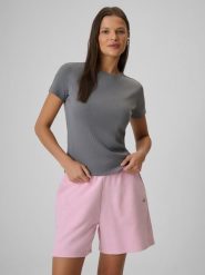 4F T-shirt slim prążkowany damski - szary L. Szare t-shirty damskie 4f, l, bez wzorów, z dzianiny, klasyczne, bez kołnierzyka. Za 49.99 zł.
