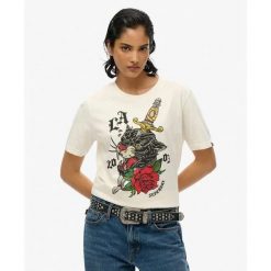 Damska koszulka na co dzień Superdry Neo Trad Tattoo. Białe t-shirty damskie Superdry., s, bez wzorów, klasyczne, bez kołnierzyka. Za 146.45 zł.