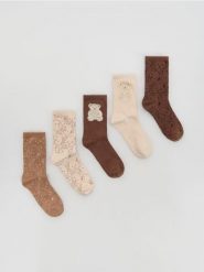 Wzorzyste skarpetki 5 pack - brązowy. Brązowe skarpety damskie Reserved, bez wzorów. Za 59.99 zł.