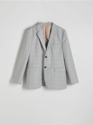 Marynarka slim fit w kratę - jasnoszary. Szare marynarki męskie Reserved, bez wzorów, z tkaniny. W wyprzedaży za 279.99 zł.