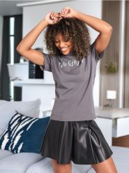 Koszulka z napisem - szary. Szare t-shirty damskie Sinsay, l, bez wzorów, bez kołnierzyka. W wyprzedaży za 11.99 zł.