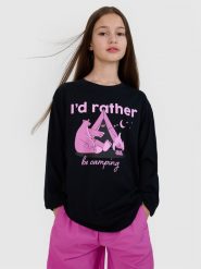4F Longsleeve oversize z nadrukiem dziewczęcy - czarny 134 (8-9 lat). Czarne t-shirty i topy dla dziewczynek 4f, bez wzorów, z bawełny, bez ramiączek. W wyprzedaży za 19.99 zł.