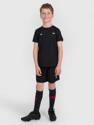 4F Spodenki sportowe dziecięce 4F JUNIOR x Robert Lewandowski - czarne 158/164 (12-14 lat). Czarne szorty dla chłopców 4f, bez wzorów, z dzianiny, młodzieżowe. Za 99.99 zł.