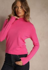 Fuksjowy Golf o Dopasowanym Kroju Zdobiony Minimalistycznymi Aplikacjami Unissa. Czerwone swetry damskie Renee, l, z aplikacjami, z jeansu, eleganckie, bez kołnierzyka, bez ramiączek, bez kaptura. Za 59.99 zł.