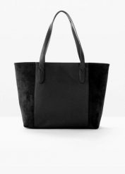 Duża torba shopper z różnych materiałów. Czarne torebki shopper damskie bonprix, bez wzorów, z materiału, klasyczne, duże, bez dodatków. Za 97.99 zł.