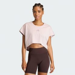 Koszulka Power Workout Cropped Boxy 3-Stripes. Fioletowe koszulki sportowe damskie Adidas, bez wzorów, bez kołnierzyka, bez ramiączek, na fitness i siłownię. Za 219.00 zł.