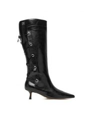 Steve Madden Kozaki Ballpark SM11005048 Czarny. Czarne kozaki damskie Steve Madden, ze skóry, bez obcasa, na szpilce. Za 729.99 zł.