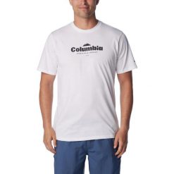 Koszulka męska Columbia CSC Seasonal Logo Tee z krótkim rękawem. Białe koszulki sportowe męskie Columbia, l, bez wzorów, z bawełny, bez kołnierzyka, bez ramiączek. W wyprzedaży za 125.10 zł.