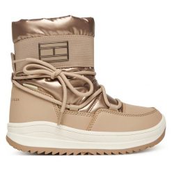 Śniegowce Tommy Hilfiger. Brązowe śniegowce dziewczęce Tommy Hilfiger, bez zapięcia. Za 489.99 zł.