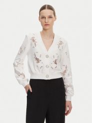 Guess Kardigan W5GQ11 KCWY1 Biały Regular Fit. Białe kardigany damskie Guess, l, z aplikacjami, z bawełny, bez kołnierzyka, bez ramiączek, bez kaptura. Za 239.99 zł.