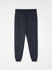 Spodnie jogger z bawełną i haftowanym napisem - granatowy. Niebieskie spodnie sportowe męskie Sinsay, l, bez wzorów, z bawełny. Za 49.99 zł.