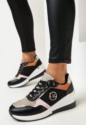 Czarne Sneakersy z Brokatowymi Wstawkami Holakana. Czarne obuwie sportowe damskie Born2be, bez wzorów, z jeansu. Za 109.99 zł.