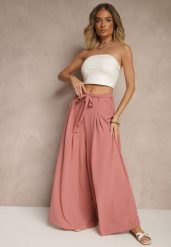 Ciemnoróżowe Spodnie z Bawełną o Szerokim Kroju High Waist z Paskiem Iveleldi. Czerwone jeansy dla dziewczynek Renee, z bawełny, eleganckie, z podwyższonym stanem. Za 44.99 zł.