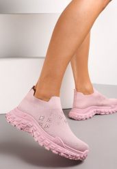 Różowe Buty Sportowe na Grubej Podeszwie z Elastyczną Cholewką z Cyrkoniami Kolby. Czerwone obuwie sportowe damskie Renee, bez wzorów. Za 49.99 zł.