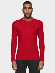 4F Longsleeve slim gładki męski S. Czerwone bluzki z długim rękawem męskie 4f, m, bez wzorów, z dzianiny, bez kołnierzyka. W wyprzedaży za 19.99 zł.