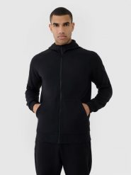 4F Bluza dresowa rozpinana z kapturem męska - czarna L. Czarne bluzy męskie 4f, l, bez wzorów, z bawełny, z kapturem. W wyprzedaży za 99.99 zł.