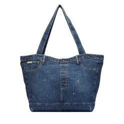Torebka Guess Jeans. Niebieskie torebki do ręki damskie Guess Jeans, z aplikacjami, z jeansu, bez dodatków. Za 299.99 zł.