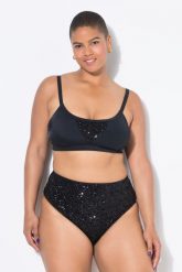 Damski Top bikini miękkie miseczki cekiny. Zielone bikini damskie Ulla Popken, plus size, bez wzorów, z elastanu, bez kołnierzyka, bez ramiączek. Za 154.99 zł.