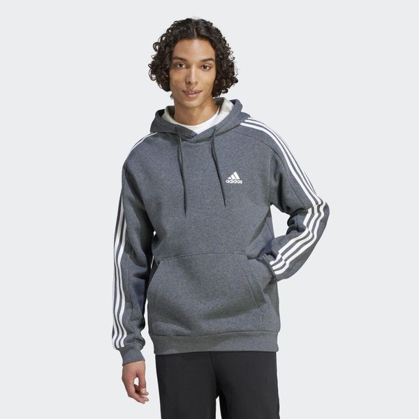 Bluza męska adidas Essentials Fleece 3-Stripes Hoodie. Szare bluzy męskie Adidas, m, bez wzorów, z materiału, z kapturem, do biegania. Za 159.99 zł.