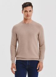 PAKO LORENTE - Sweter męski w kolorze beżowym. Brązowe swetry przez głowę męskie Pako Lorente, na jesień, m, bez wzorów, z bawełny, bez kołnierzyka. Za 249.99 zł.