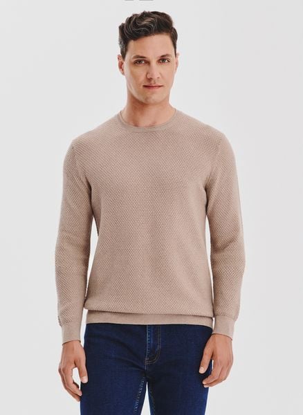 PAKO LORENTE - Sweter męski w kolorze beżowym. Brązowe swetry przez głowę męskie Pako Lorente, na jesień, m, bez wzorów, z bawełny, bez kołnierzyka. Za 249.99 zł.