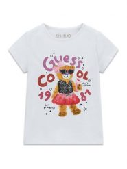 Guess T-Shirt K6RI03 K6YW4 Biały Regular Fit. Białe t-shirty i topy dla dziewczynek Guess, z aplikacjami, z bawełny, bez ramiączek. Za 95.00 zł.
