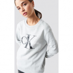 Calvin Klein Bluza Core Monogram Logo - Grey. Szare bluzy damskie Calvin Klein. Za 404.95 zł.