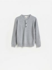 Sweter z wełny merino - jasnoszary. Szare swetry przez głowę męskie Reserved, l, bez wzorów, z wełny, bez kołnierzyka. Za 239.99 zł.