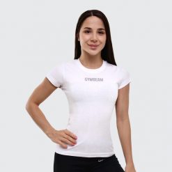 Koszulka damska fitness slim fit biała FIT. Białe koszulki sportowe damskie GYMBEAM, l, bez wzorów, z bawełny, bez kołnierzyka, bez ramiączek, na fitness i siłownię. Za 68.90 zł.