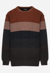 Brązowo-Granatowy Sweter z Wełną w Paski Ettarine. Brązowe swetry przez głowę męskie Born2be, na zimę, m, bez wzorów, z wełny, bez kołnierzyka. Za 89.99 zł.