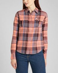 LEE REGULAR WESTERN SHIRT KOSZULA W KRATĘ DŁUGI RĘKAW DESERT ORANGE L45SXAOB 112140154. Pomarańczowe bluzki damskie Lee, l, bez wzorów, bez kołnierzyka, bez ramiączek. Za 169.99 zł.