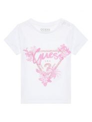 Guess T-Shirt A5GI03 K6YW4 Biały Regular Fit. Białe t-shirty i topy dla dziewczynek Guess, z aplikacjami, z bawełny, bez ramiączek. Za 59.99 zł.