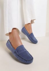Niebieskie Mokasyny Lithiche. Niebieskie mokasyny damskie Renee, ze skóry, klasyczne. Za 99.99 zł.