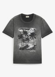 T-shirt z efektem sprania, z czystej bawełny organicznej. Szare t-shirty męskie bonprix, m, bez wzorów, z bawełny, bez kołnierzyka. Za 64.99 zł.