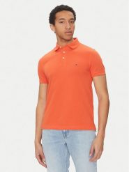 Tommy Hilfiger Polo 1985 MW0MW17771 Pomarańczowy Slim Fit. Brązowe koszulki polo męskie Tommy Hilfiger, m, bez wzorów, z bawełny, bez ramiączek. Za 219.99 zł.