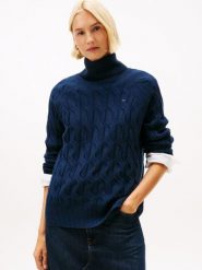 Tommy Hilfiger Wełniany sweter Kobiety Wełna niebieski, XS. Niebieskie swetry damskie Tommy Hilfiger, xs, bez wzorów, z wełny, eleganckie, bez kołnierzyka, bez ramiączek, bez kaptura. Za 479.95 zł.