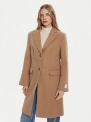 Calvin Klein Płaszcz wełniany LV044D558G Brązowy Slim Fit. Brązowe płaszcze damskie Calvin Klein, na zimę, m, bez wzorów, z wełny, bez kaptura. Za 1,049.00 zł.