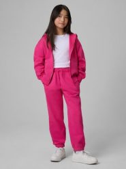 4F Spodnie dresowe joggery dziewczęce - różowe 152 (11-12 lat). Czerwone spodnie sportowe dla dziewczynek 4f, bez wzorów, z dresówki. Za 79.99 zł.