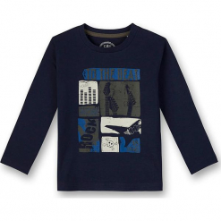 Koszulka w kolorze granatowym. Niebieskie t-shirty dla chłopców marki Eat ants, z nadrukiem, z bawełny, z długim rękawem. W wyprzedaży za 37.95 zł.