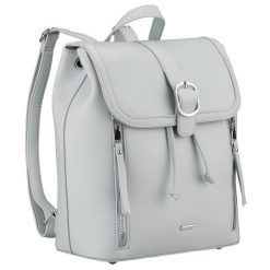 Pojemny plecak damski ze skóry ekologicznej w szarym kolorze wyposażony w nóżki ochronne Rovicky R-L61409. Brązowe plecaki damskie ROVICKY, bez wzorów, ze skóry ekologicznej. Za 126.99 zł.