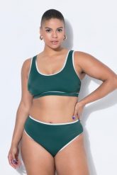 Damskie Top od bikini miękkie miseczki lamówka. Zielone bikini damskie Ulla Popken, plus size, bez wzorów, z elastanu, bez kołnierzyka, bez ramiączek. Za 111.99 zł.
