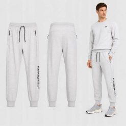 SPODNIE MĘSKIE DRESOWE 4F JOGGERY SPORTOWE L M1442 SS26. Szare spodnie sportowe męskie 4f, l, bez wzorów, z bawełny, na fitness i siłownię. Za 159.99 zł.