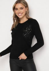 Czarny Sweter z Koronkowymi Wstawkami z Bawełną Deriera. Czarne swetry damskie Born2be, m, z aplikacjami, z bawełny, klasyczne, bez kołnierzyka, bez ramiączek, długie, bez kaptura. Za 74.99 zł.
