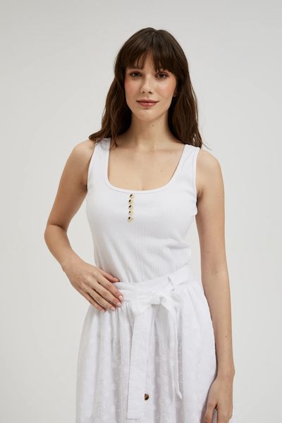 Top z guzikami biały. Białe t-shirty damskie MOODO, m, bez wzorów, bez kołnierzyka. W wyprzedaży za 17.49 zł.