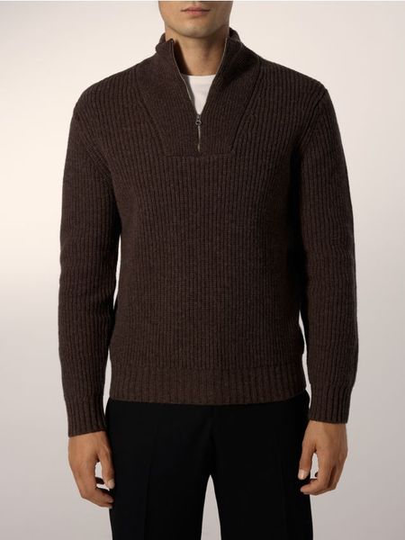 Sweter z wełną - brązowy. Brązowe swetry przez głowę męskie Reserved, l, bez wzorów, z dzianiny, bez kołnierzyka. Za 259.99 zł.